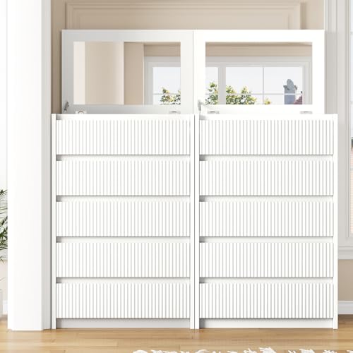 Modern 5-Drawer White Dresser with Mirror for Bedroom and Living Spaces