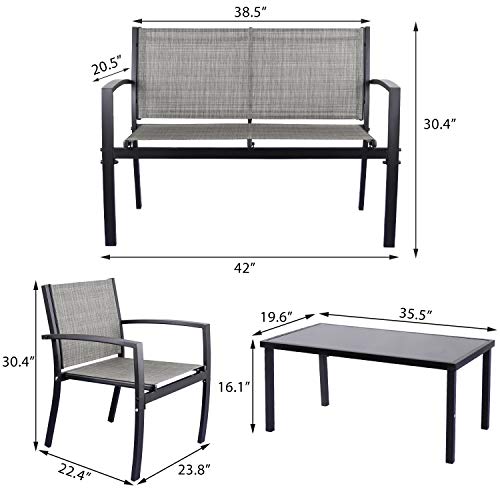 Modern Grey 4-Piece Patio Furniture Set with Glass Table