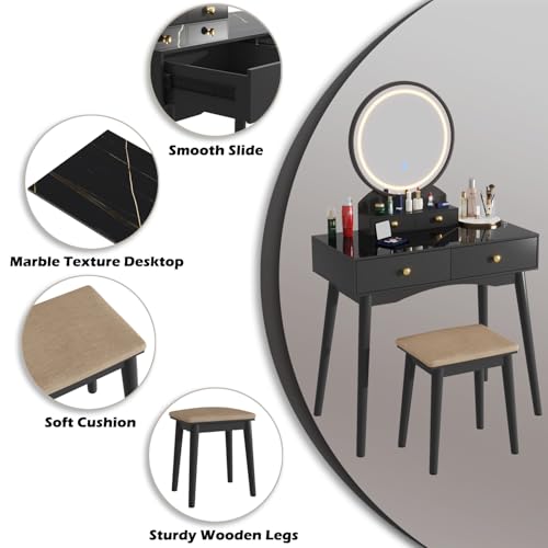 Makeup Vanity Desk with Mirror, Lights, and Storage for Girls' Bedroom