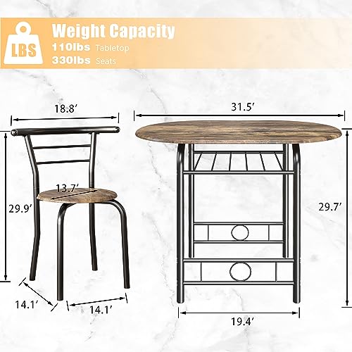 Space-Saving Wooden Round Table & Chair Set with Wine Rack