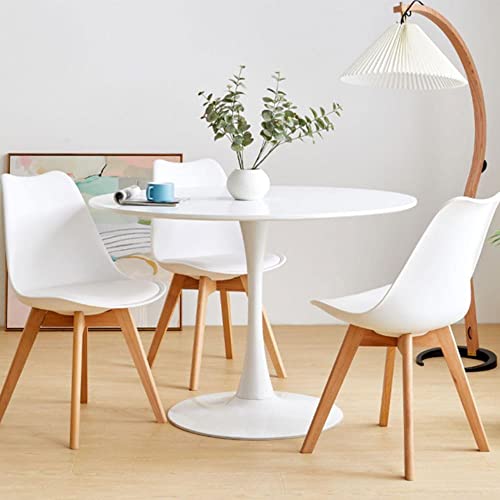 White Round Dining Table with Tulip Pedestal Base - Mid Century Design for 2-4 People