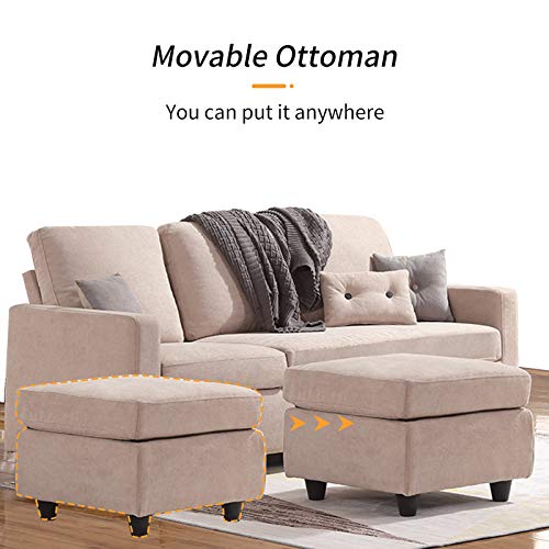 L Shaped Sectional Sofa for Small Spaces, Dark Beige