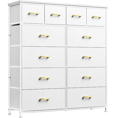 White Fabric Dresser with 12 Drawers for Bedroom