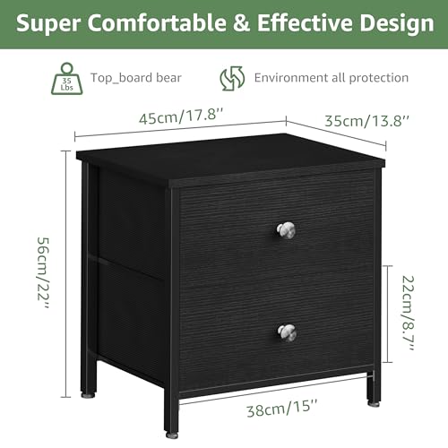 Modern Black Nightstands Set of 2 with 2 Drawers - Stylish Bedroom Furniture