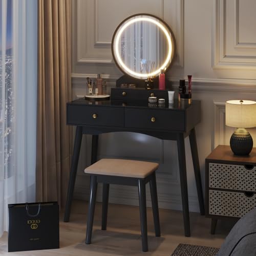 Makeup Vanity Desk with Mirror, Lights, and Storage for Girls' Bedroom