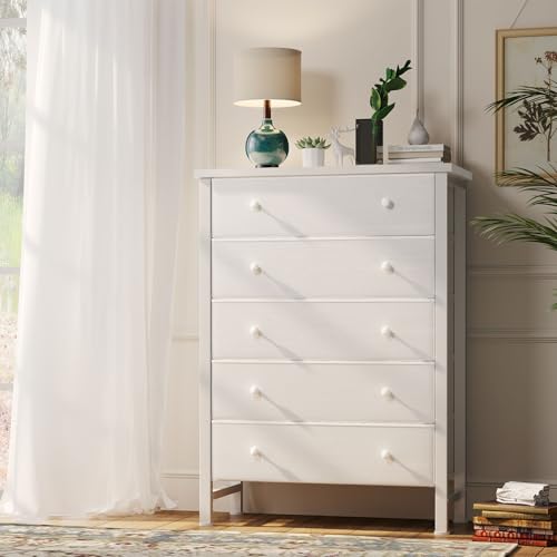 Modern White 5-Drawer Chest for Girls' and Kids' Bedroom Storage