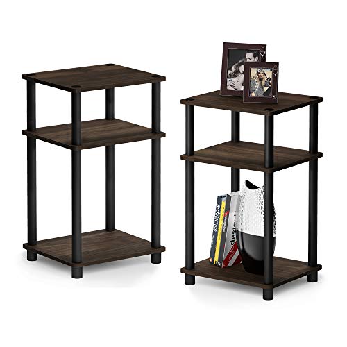 Furinno 3-Tier End Table 2-Pack for Bedroom in Columbia Walnut/Black