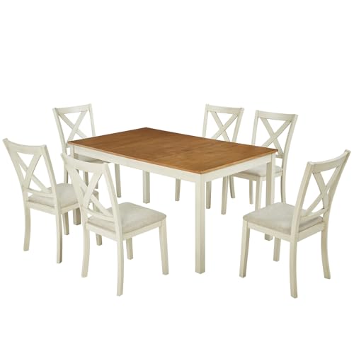 Farmhouse Dining Table Set for 6 Rectangular Chairs