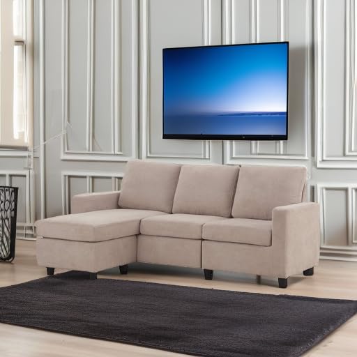 L Shaped Sectional Sofa for Small Spaces, Dark Beige
