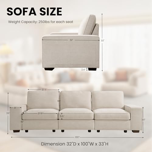 TEKAMON 100 Modular Sofa with Seats Storage & USB in Chenille Fabric - Ideal for Living Room or Office