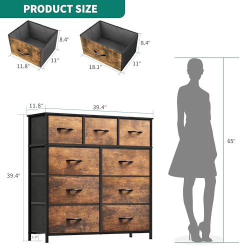 9-Drawer Fabric Storage Dresser for Bedroom - Sturdy Steel Frame, Wooden Top (Brown)