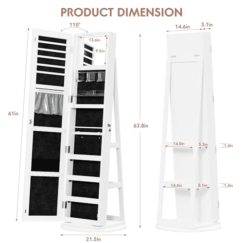 360° Swivel Jewelry Armoire with LED Light & Full-Length Mirror