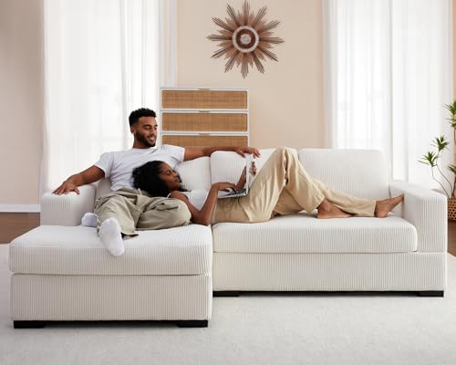 Modern White Corduroy Oversized Sectional with Left Chaise - 96"