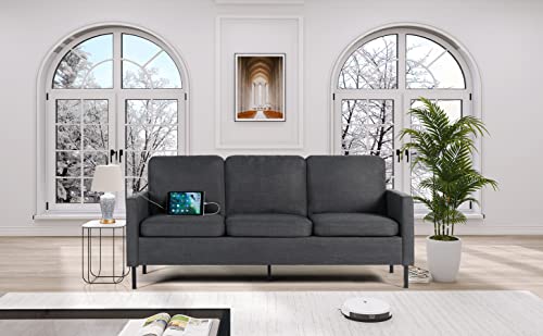 72 Fabric 3-Seater Couch with USB Ports for Small Spaces
