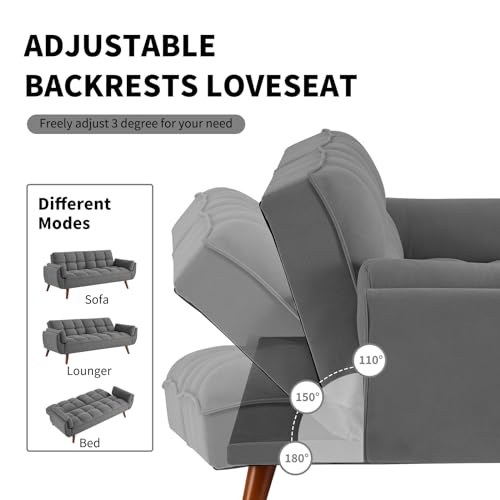 Modern Convertible Futon Sofa Bed with Adjustable Backrest - Dark Gray, 75 Wide - For Small Spaces and Bedrooms