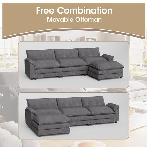 Modern Grey L-Shaped Sectional Sofa with Reversible Ottoman - Comfy and Space-saving for Living Room, Bedroom, or Apartment