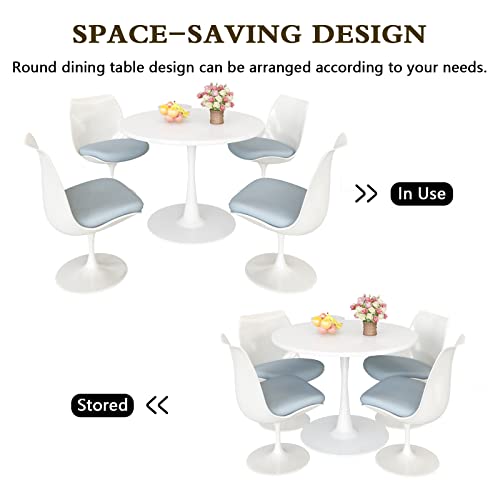 Mid-Century White Round Dining Table for 2-4 People