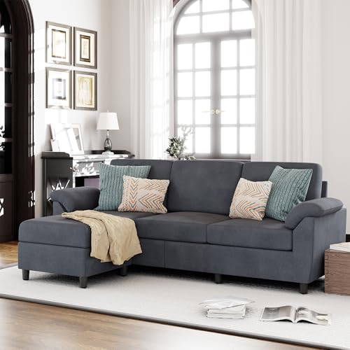 79 Convertible L Shaped Sectional Sofa with Removable Pillows, Mid Century Design for Living Room, Apartment and Office (Gray)