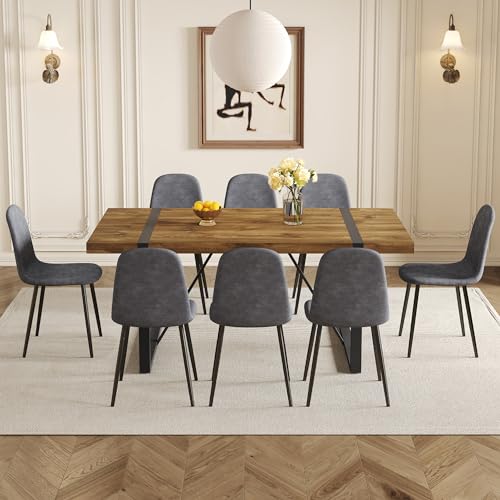 Dark Wood 8-Person Dining Set for Kitchen or Dining Room