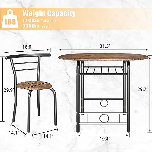 3-Piece Wooden Table & Chair Set for Kitchen and Dining Room