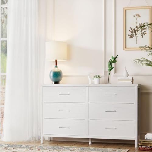 Modern White 6-Drawer Dresser for Bedroom and TV Stand