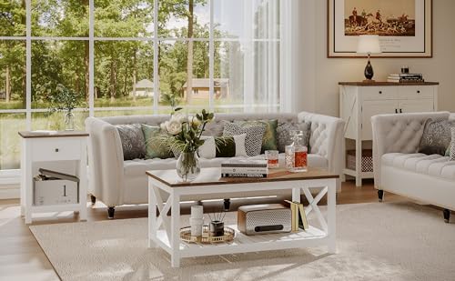 White Farmhouse Nightstand with Charging Station