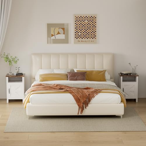 Farmhouse Modern White Nightstand Set of 2 for Bedroom