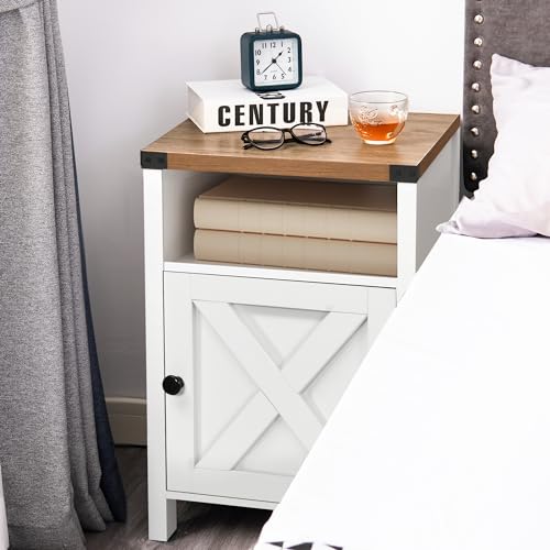 White Rustic Farmhouse End Table Set for Living & Bedroom