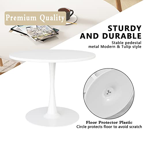 White Round Dining Table for 2-4 People, 31.5 - Mid-Century Style
