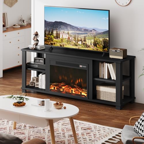 Modern Black Fireplace TV Stand for TVs up to 65