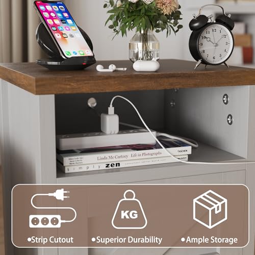 Modern White Farmhouse Nightstand with Barn Door (Set of 2)