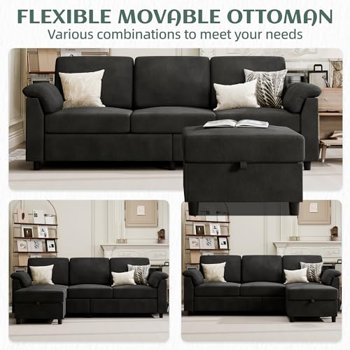 Black Vongrasig 3-Seat L-Shaped Convertible Sectional Couch