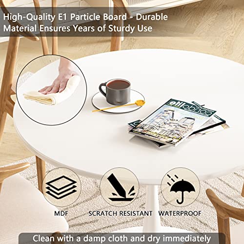 White Round Dining Table for 2-4 People, 31.5 - Mid-Century Style