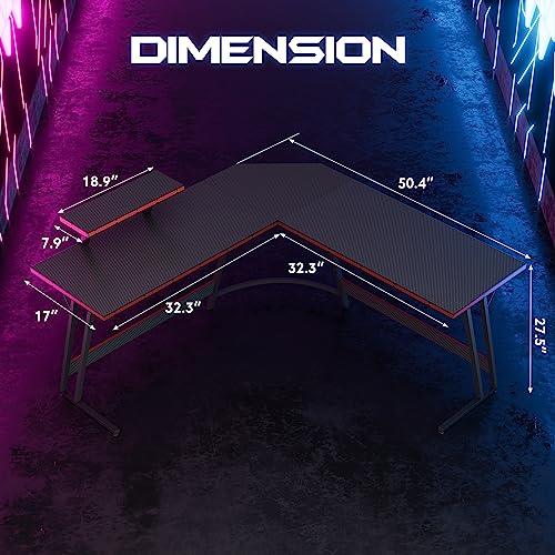L Shaped Gaming Desk for Home Office - Black (Large)