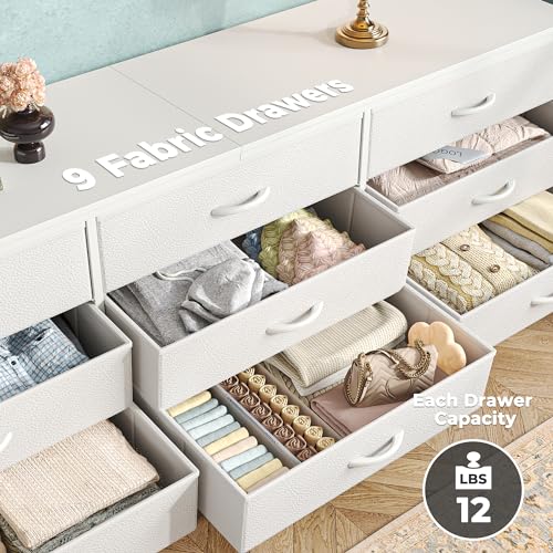 Large 9-Drawer Dresser with TV Stand, White