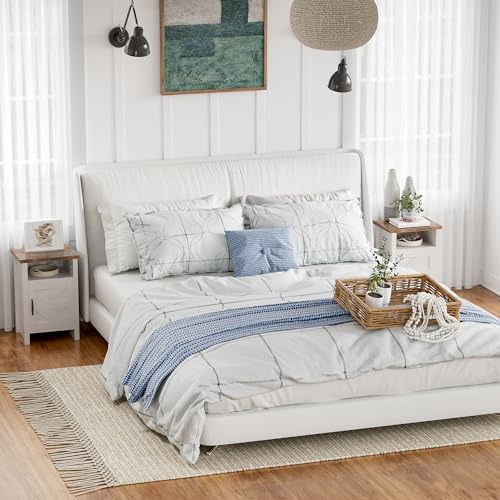 Farmhouse Modern White Nightstand Set of 2 for Bedroom