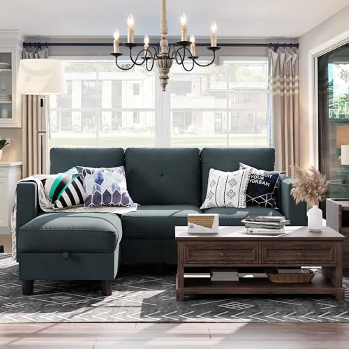 79 Inch Modern Linen Sectional Sofa with Reversible Chaise for Living Room, Apartment, Small Space - Dark Grey