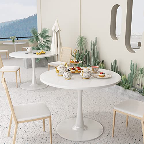 White Round Dining Table for 2-4 People, 31.5 - Mid-Century Style