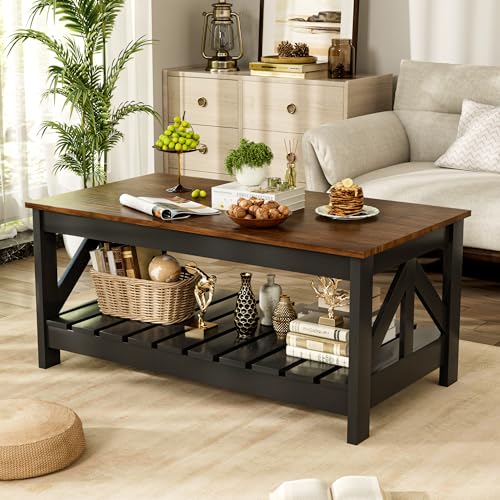 Rustic 39" Coffee Table with Storage for Living Room