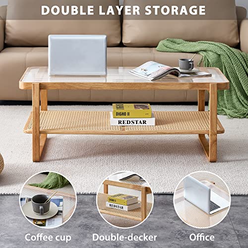 Elegant Modern Rattan Coffee Table with Glass Top