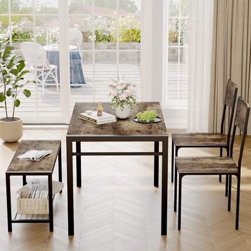 Modern Dining Table Set for 4 with Bench & Chairs