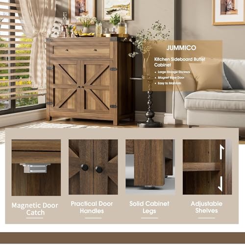 Farmhouse Coffee Bar Cabinet with Barn Door Storage - Brown
