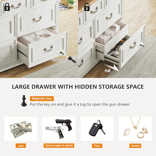 Antique White Farmhouse Dresser with Hidden Storage & LED Lights