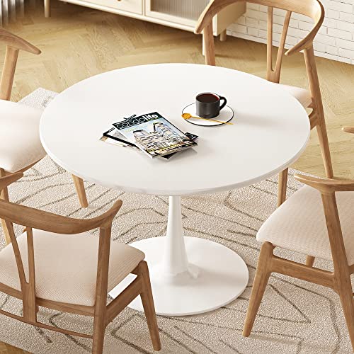 White Round Dining Table for 2-4 People, 31.5 - Mid-Century Style