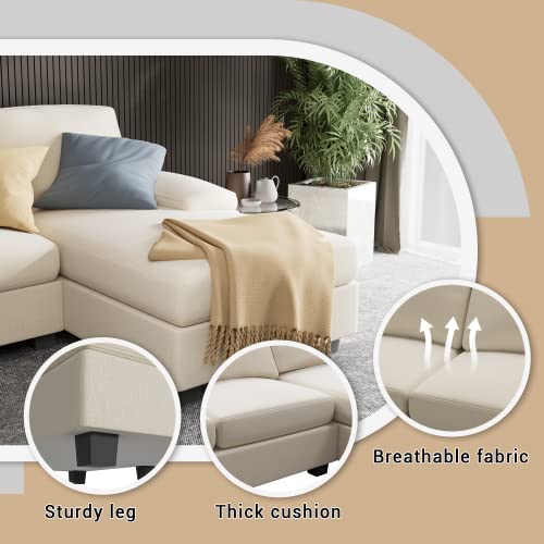 Modern White Sectional Sofa Set for Living Room with Double Chaise and Memory Foam