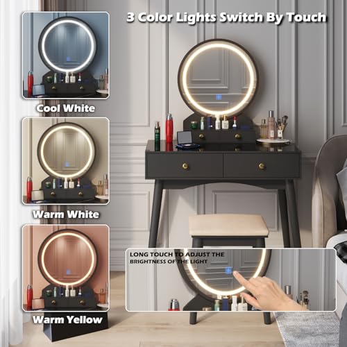 Makeup Vanity Desk with Mirror, Lights, and Storage for Girls' Bedroom