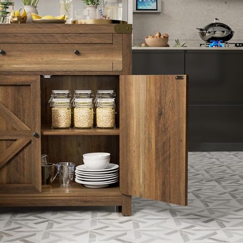 Farmhouse Coffee Bar Cabinet with Barn Door Storage - Brown