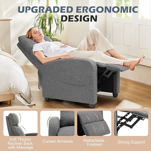 Modern Grey Recliner Chair with Massage and Lumbar Support