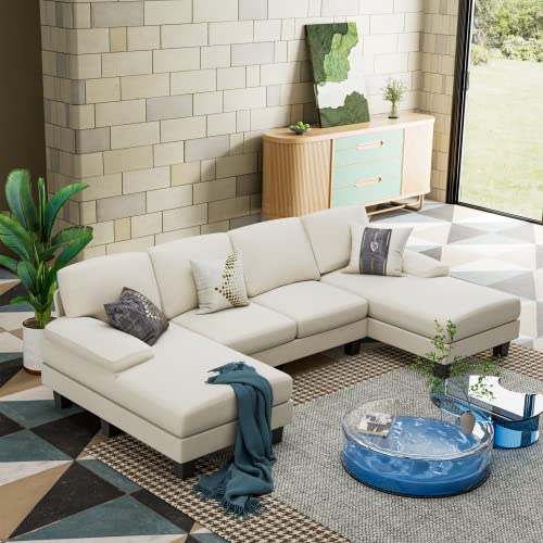 Modern U-Shaped Sectional Sleeper Sofa for Living Room - White Color