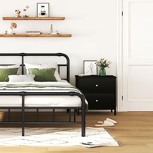 Modern Black Nightstands Set of 2 with 2 Drawers - Stylish Bedroom Furniture